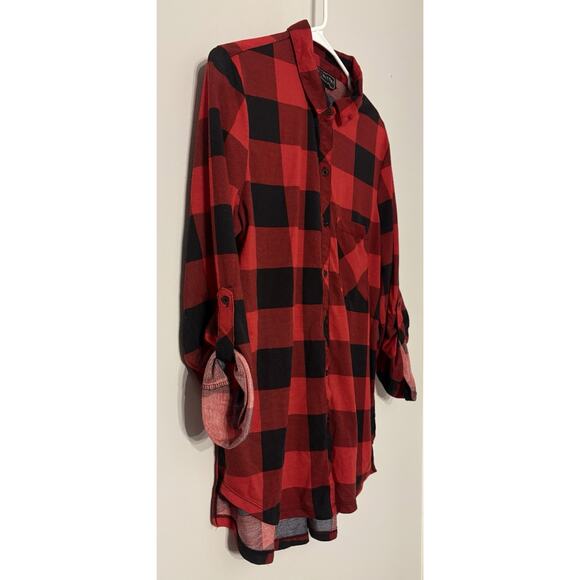 Women’s Red Black Buffalo Plaid Button DownShirt XL Roll Tab Sleeves Casual Top - Picture 3 of 6